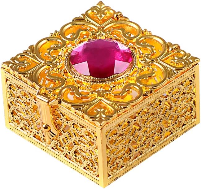 饰品盒珠宝礼盒,带盖纪念品盒,宝盒,复古纪念品珠宝装饰礼品盒(金色)